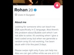Snapshot of the Tinder bio. 