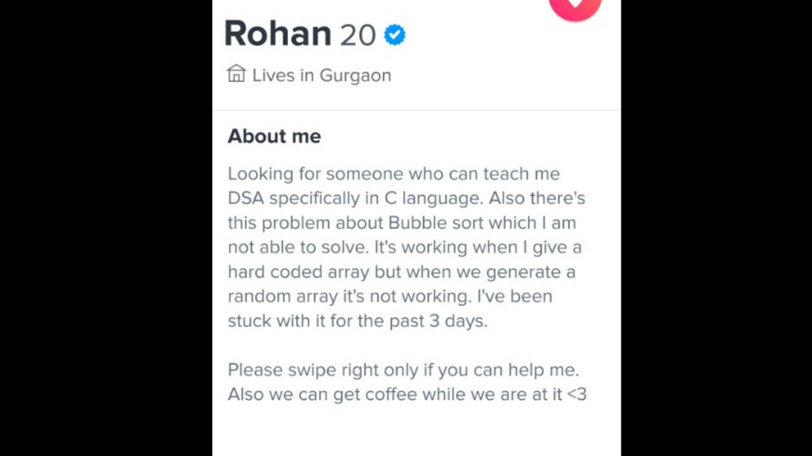 'Someone who can teach me DSA': Man's Tinder bio goes viral, amuses people - Vimarsana News