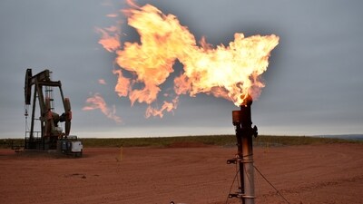 FILE - A flare burns natural gas at an oil well Aug. 26, 2021, in Watford City, N.D. Oil and natural gas companies would have to pay a fee for methane emissions that exceed certain levels under a new rule proposed by the Biden administration. The rule, announced in December 2023, includes a two-year phase-in period for companies to eliminate routine flaring of natural gas from new oil wells. (AP Photo/Matthew Brown, File) (AP) FILE - A flare burns natural gas at an oil well Aug. 26, 2021, in Watford City, N.D. Oil and natural gas companies would have to pay a fee for methane emissions that exceed certain levels under a new rule proposed by the Biden administration. The rule, announced in December 2023, includes a two-year phase-in period for companies to eliminate routine flaring of natural gas from new oil wells. (AP Photo/Matthew Brown, File) (AP)