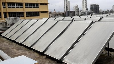 Solar panels on NMMC Hospital buildings at Airoli, in Navi Mumbai, India, on Tuesday, September 14, 2021. (HT PHOTO/Used only for representation) Solar panels on NMMC Hospital buildings at Airoli, in Navi Mumbai, India, on Tuesday, September 14, 2021. (HT PHOTO/Used only for representation)