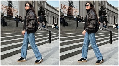 If you are looking for winter fashion inspiration, then Shanaya's latest look is definitely worth making a note of. The actress donned an oversized black puffer jacket and teamed it with a black high-neck top and straight-fitted denim jeans. With black Puma shoes and oval sunglasses, she sets style goals. (Instagram/@shanayakapoor02) If you are looking for winter fashion inspiration, then Shanaya's latest look is definitely worth making a note of. The actress donned an oversized black puffer jacket and teamed it with a black high-neck top and straight-fitted denim jeans. With black Puma shoes and oval sunglasses, she sets style goals. (Instagram/@shanayakapoor02)