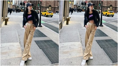 In the other post, the actress took to the streets of New York City in comfy casual casuals featuring a black cropped t-shirt, beige baggy pants and a black cropped leather jacket. She added a touch of sass with white sneakers and a black cap. (Instagram/@shanayakapoor02) In the other post, the actress took to the streets of New York City in comfy casual casuals featuring a black cropped t-shirt, beige baggy pants and a black cropped leather jacket. She added a touch of sass with white sneakers and a black cap. (Instagram/@shanayakapoor02)
