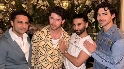 (L-R) Adar Poonawalla, Nick Jonas, Orry and Joe Jonas. (L-R) Adar Poonawalla, Nick Jonas, Orry and Joe Jonas.