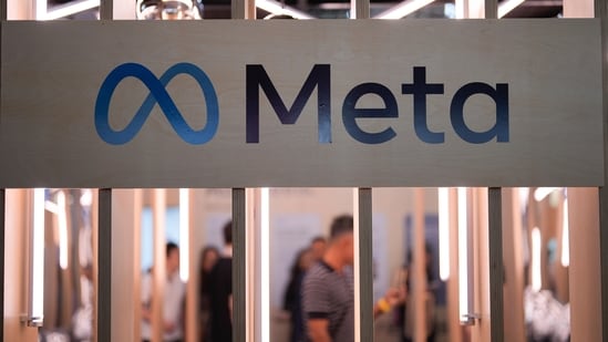 The Meta logo is displayed at the Vivatech show in Paris, (AP)