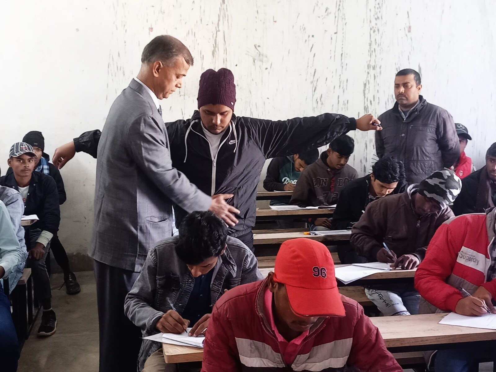BSEB Chairman Anand Kishore could be seen making a thorough inspection at an exam centre in Patna during the Class 12 board examination. (Santosh Kumar)