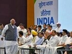 Opposition’s Indian National Developmental Inclusive Alliance (INDIA) leaders during a press conference after the bloc leaders met in Mumbai earlier this year. (ANI) Opposition’s Indian National Developmental Inclusive Alliance (INDIA) leaders during a press conference after the bloc leaders met in Mumbai earlier this year. (ANI)