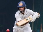 Saurashtra's batter Cheteshwar Pujara plays a shot. Saurashtra's batter Cheteshwar Pujara plays a shot.