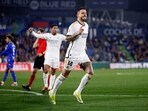 Real Madrid's Joselu celebrates scoring their second goal
