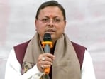 Uttarakhand chief minister Pushkar Singh Dhami addresses the handing over of the UCC draft report during a programme organised at Mukhya Sevak Sadan, in Dehradun on Friday (ANI)