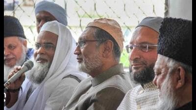 AIMPLB president Maulana Khalid Saifullah Rahmani (holding mic) also expressed concern over the “unilateral disclosure” of the ASI’s report by the Hindu side to the press. (File Photo) AIMPLB president Maulana Khalid Saifullah Rahmani (holding mic) also expressed concern over the “unilateral disclosure” of the ASI’s report by the Hindu side to the press. (File Photo)