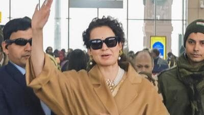 Actor Kangana Ranaut after her arrival ahead of the consecration ceremony of Ram Mandir, at Ayodhya Airport on Jan 20 (PTI) Actor Kangana Ranaut after her arrival ahead of the consecration ceremony of Ram Mandir, at Ayodhya Airport on Jan 20 (PTI)