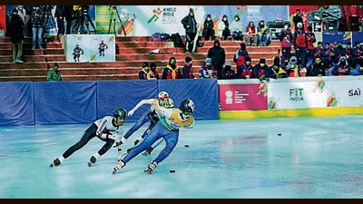 An ice-hockey match during Khelo India Winter Games at Leh (HT Photo) An ice-hockey match during Khelo India Winter Games at Leh (HT Photo)