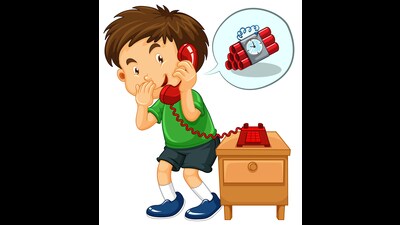 Boy make emergecy call for bombing illustration Boy make emergecy call for bombing illustration