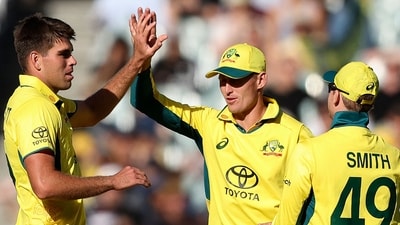 Australia's Xavier Bartlett celebrates a wicket during the first one-day international (ODI) match vs the West Indies (AFP) Australia's Xavier Bartlett celebrates a wicket during the first one-day international (ODI) match vs the West Indies (AFP)