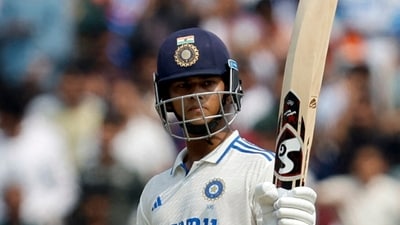 India's Yashasvi Jaiswal celebrates after reaching his half century (REUTERS)