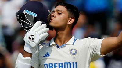 India's Yashasvi Jaiswal celebrates after reaching his century (REUTERS)