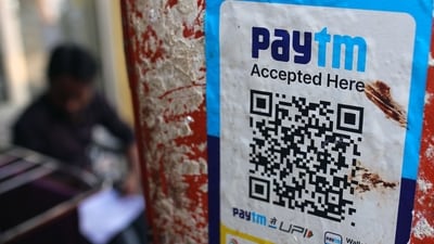 Paytm share price today: A QR code for the Paytm digital payment system at a store in Mumbai. (Bloomberg) Paytm share price today: A QR code for the Paytm digital payment system at a store in Mumbai. (Bloomberg)