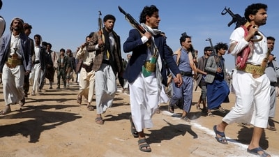 Armed Houthi followers march during a parade in solidarity with the Palestinians in the Gaza Strip and to show support to Houthi strikes on ships in the Red Sea and the Gulf of Aden, in Sanaa, Yemen January 29, 2024. REUTERS/Khaled Abdullah (REUTERS)