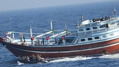 Iranian-flagged fishing vessel rescued by the Indian Navy off Somali Coast (Twitter/@indiannavy) Iranian-flagged fishing vessel rescued by the Indian Navy off Somali Coast (Twitter/@indiannavy)