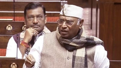 Leader of the Opposition in Rajya Sabha Mallikajun Kharge speaks during the Budget session of Parliament, in New Delhi, Friday, (PTI) Leader of the Opposition in Rajya Sabha Mallikajun Kharge speaks during the Budget session of Parliament, in New Delhi, Friday, (PTI)