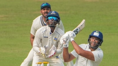 Shivam Dube plays a shot during a Ranji Trophy match between Mumbai and Bengal. (PTI)