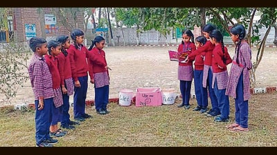 Students of Satya Bharti School discussing waste management practices in Ludhiana. (HT PHOTO) Students of Satya Bharti School discussing waste management practices in Ludhiana. (HT PHOTO)