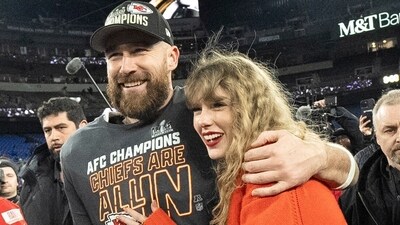 FILE - Kansas City Chiefs tight end Travis Kelce and Taylor Swift walk together after an AFC Championship NFL football game between the Chiefs and the Baltimore Ravens, Jan. 28, 2024, in Baltimore. For weeks, scrutiny over Swift’s travel has been bubbling up on social media, with people pointing out the planet-warming emissions of carbon dioxide released with every flight. (AP) FILE - Kansas City Chiefs tight end Travis Kelce and Taylor Swift walk together after an AFC Championship NFL football game between the Chiefs and the Baltimore Ravens, Jan. 28, 2024, in Baltimore. For weeks, scrutiny over Swift’s travel has been bubbling up on social media, with people pointing out the planet-warming emissions of carbon dioxide released with every flight. (AP)