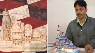 The image shows two replicas of the Ayodhya Ram Temple. (X/@ani_digital, @ANI) The image shows two replicas of the Ayodhya Ram Temple. (X/@ani_digital, @ANI)