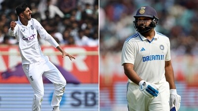 Shoaib Bashir dismissed Rohit Sharma for his first Test wicket. Soak it in (Reuters) Shoaib Bashir dismissed Rohit Sharma for his first Test wicket. Soak it in (Reuters)
