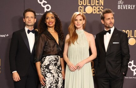Gabriel Macht, Sarah Rafferty, Gina Torres and Patrick J. Adams at the 81st Annual Golden Globe Awards (REUTERS)