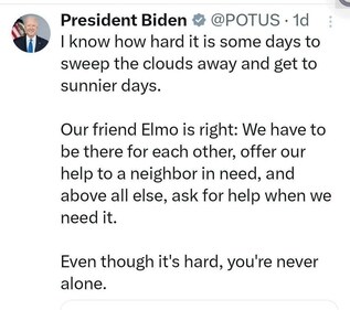 US President Joe Biden reacted to the Sesame Street character's post, adding a few lines of motivation (X)