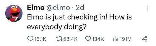 Elmo's check-in tweet