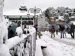 A man takes a selfie in the snowclad street after fresh snowfall, in Shimla on Thursday. A man takes a selfie in the snowclad street after fresh snowfall, in Shimla on Thursday.