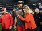 Travis Kelce walks with Taylor Swift on Jan. 28, 2024, Travis Kelce walks with Taylor Swift on Jan. 28, 2024,