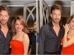 Ankita Lokhande with Vicky Jain poses for the paparazzi. 