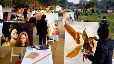 New Delhi, Jan 20 (ANI): Artists make religious paintings during the 7th Edition India International Ramayana Mela 2024, at Purana Qila, in New Delhi on Saturday. (ANI Photo/ Jitender Gupta) (Jitender Gupta ) New Delhi, Jan 20 (ANI): Artists make religious paintings during the 7th Edition India International Ramayana Mela 2024, at Purana Qila, in New Delhi on Saturday. (ANI Photo/ Jitender Gupta) (Jitender Gupta )