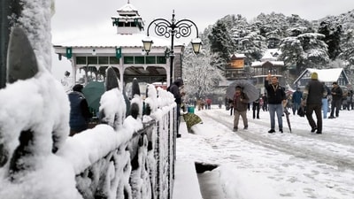 A man takes a selfie in the snowclad street after fresh snowfall, in Shimla on Thursday. (ANI Pic Service) A man takes a selfie in the snowclad street after fresh snowfall, in Shimla on Thursday. (ANI Pic Service)