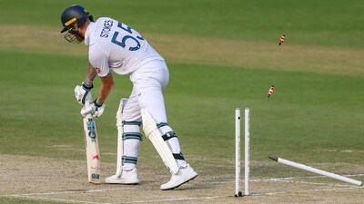 Surely Bumrah wouldn't be outdoing the Pope delivery? Not in the same match! No definitely not. But guess what? He almost did. After Kuldeep Yadav got a couple of wickets in between, Ben Stokes was entering fifth gear; the England captain is at best when he is in that kind of a mood. But enter Bumrah again. He came from around the wicket and got one to come back into the left-hander sharply from a length. The ball kept a tad low and uprooted the off stump. (ANI ) Surely Bumrah wouldn't be outdoing the Pope delivery? Not in the same match! No definitely not. But guess what? He almost did. After Kuldeep Yadav got a couple of wickets in between, Ben Stokes was entering fifth gear; the England captain is at best when he is in that kind of a mood. But enter Bumrah again. He came from around the wicket and got one to come back into the left-hander sharply from a length. The ball kept a tad low and uprooted the off stump. (ANI )