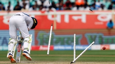 The dismantled state of Ollie Pope's middle and leg stump narrates a story of its own… (REUTERS)