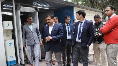 Delhi Police crime branch officials at CM Arvind Kejriwal’s residence on Saturday. (HT Photo) Delhi Police crime branch officials at CM Arvind Kejriwal’s residence on Saturday. (HT Photo)