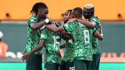 Nigeria's forward #18 Ademola Lookman (C) celebrates scoring his team's first goal with teammates during the Africa Cup of Nations (CAN) 2024 quarter-final football match between Nigeria and Angola (AFP) Nigeria's forward #18 Ademola Lookman (C) celebrates scoring his team's first goal with teammates during the Africa Cup of Nations (CAN) 2024 quarter-final football match between Nigeria and Angola (AFP)