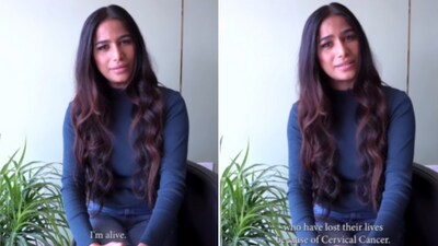 Poonam Pandey shared a video and announced 'I'm alive'. She also talked about cervical cancer. (Instagram/@poonampandeyreal) Poonam Pandey shared a video and announced 'I'm alive'. She also talked about cervical cancer. (Instagram/@poonampandeyreal)