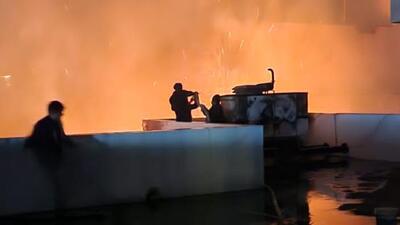It took 20 fire tenders, including two bowsers with a capacity of 9,000 litres each, to douse the flames that majorly damaged Shiva Plywood at plot number 727. (HT Photo)
