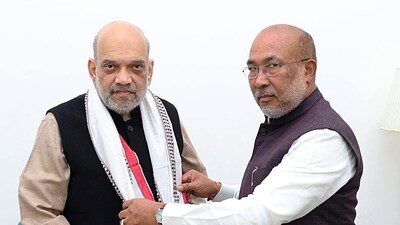 Manipur CM N Biren Singh called on Union Home Minister Amit Shah, in New Delhi on Saturday. (N Biren Singh X) Manipur CM N Biren Singh called on Union Home Minister Amit Shah, in New Delhi on Saturday. (N Biren Singh X)