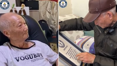 The image shows 88-year-old Yang Binglin who won the oldest male gaming streamer title. (Facebook/@Guinness World Records) The image shows 88-year-old Yang Binglin who won the oldest male gaming streamer title. (Facebook/@Guinness World Records)