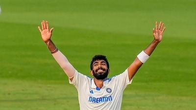 India's bowler Jasprit Bumrah celebrates the wicket of England's batter Tom Hartley during the second day of the second Test cricket match between India and England (PTI)