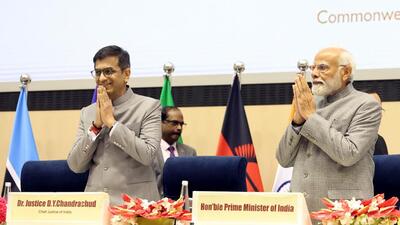 Prime Minister Narendra Modi with Chief Justice of India (CJI) Justice DY Chandrachud, during the inaugural event of the Commonwealth Legal Education Association (CLEA) - Commonwealth Attorneys and Solicitors General Conference (CASGC) 2024 at Vigyan Bhawan in New Delhi (HT) Prime Minister Narendra Modi with Chief Justice of India (CJI) Justice DY Chandrachud, during the inaugural event of the Commonwealth Legal Education Association (CLEA) - Commonwealth Attorneys and Solicitors General Conference (CASGC) 2024 at Vigyan Bhawan in New Delhi (HT)