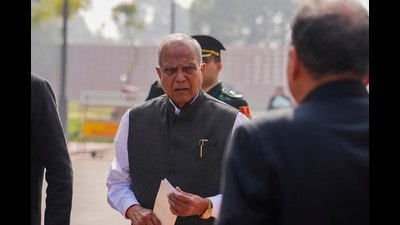 Punjab governor Banwarilal Purohit at the Parliament House complex during the Budget session in New Delhi on Friday. (PTI) Punjab governor Banwarilal Purohit at the Parliament House complex during the Budget session in New Delhi on Friday. (PTI)