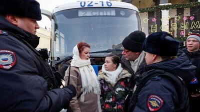 Members of the women's movement "Way Home", demanding the return of their husbands who joined the Russian armed forces involved in a military campaign in Ukraine. (REUTERS)