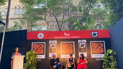 Shantanu Ray Chaudhri, Michaela Talwar and Aditi Mediratta ( seated l to r) at the David Sassoon Library Garden (. Photo courtesy author) Shantanu Ray Chaudhri, Michaela Talwar and Aditi Mediratta ( seated l to r) at the David Sassoon Library Garden (. Photo courtesy author)